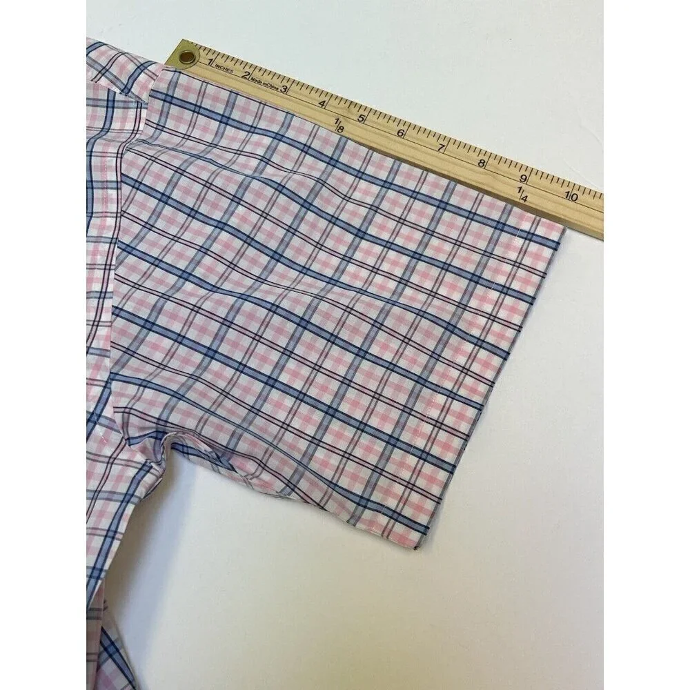 Brooks Brothers 346 Shirt Mens Medium Plaid Pink Blue Button Up Camp Casual